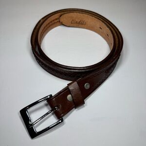 Cindilo Woven Leather Belt 44 Brown Tooled Braided Western Style Mexico